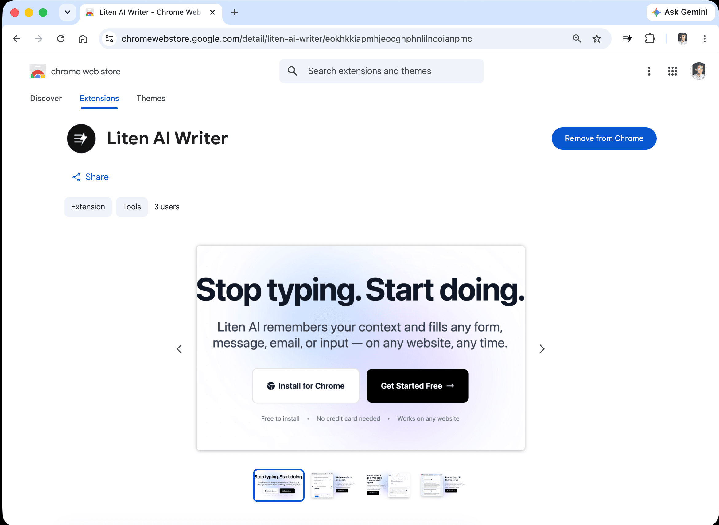 Liten Chrome Web Store listing