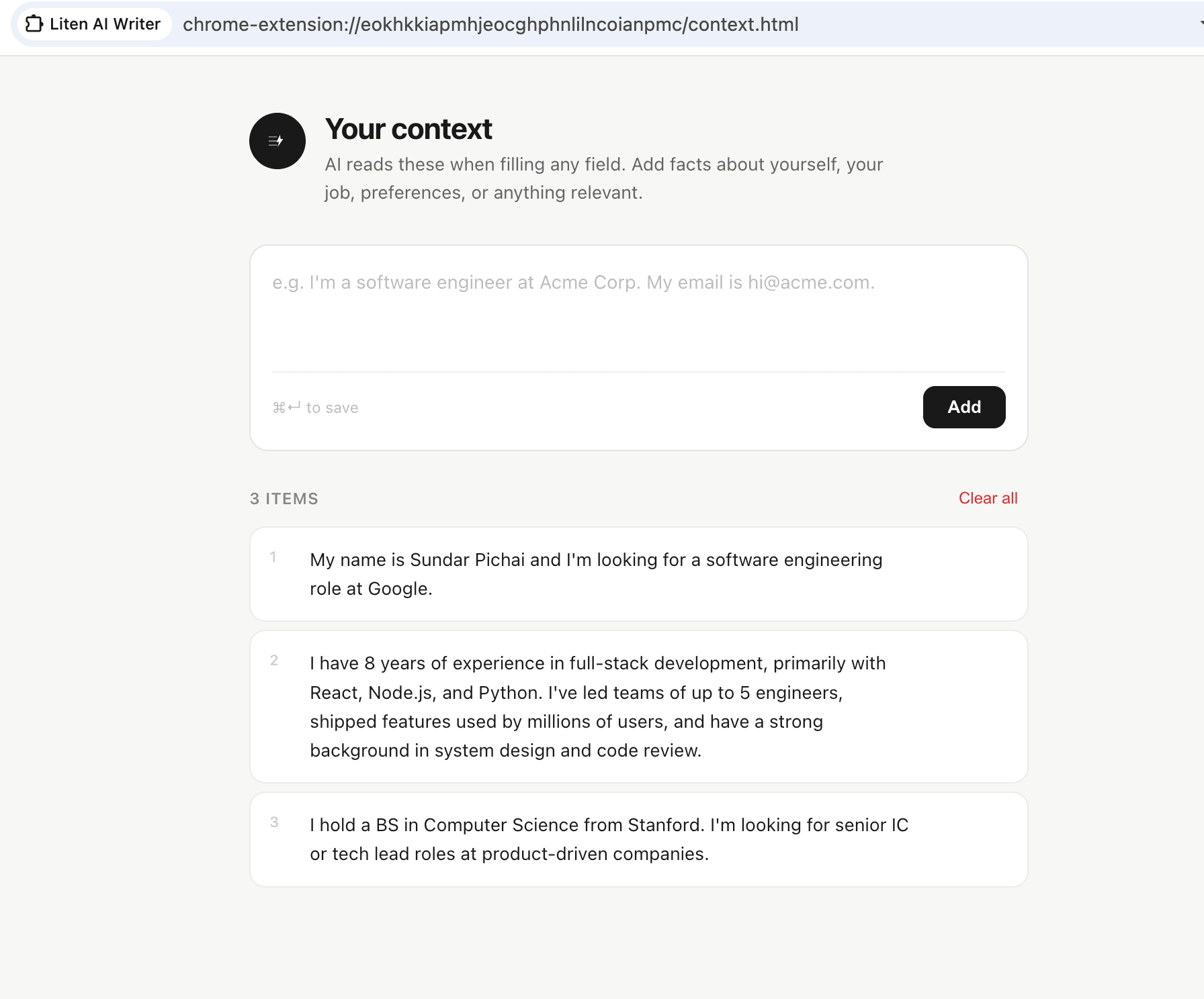Liten context page