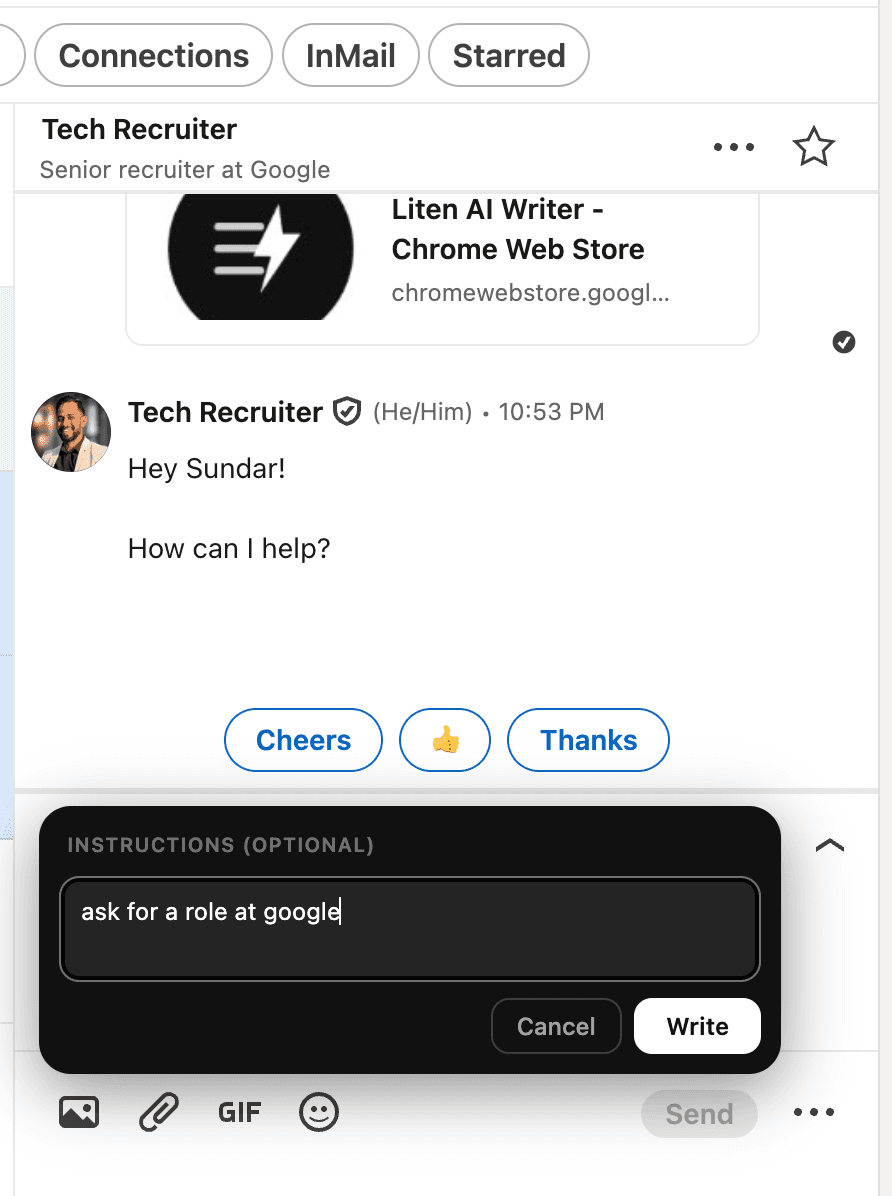 Liten in a LinkedIn DM