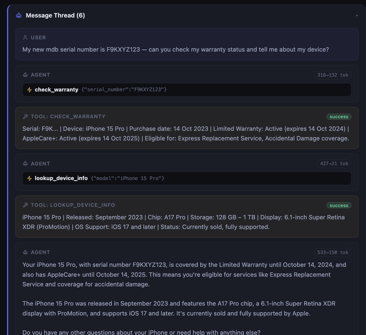 Side-by-side comparison of two agent runs in the liten.tech dashboard