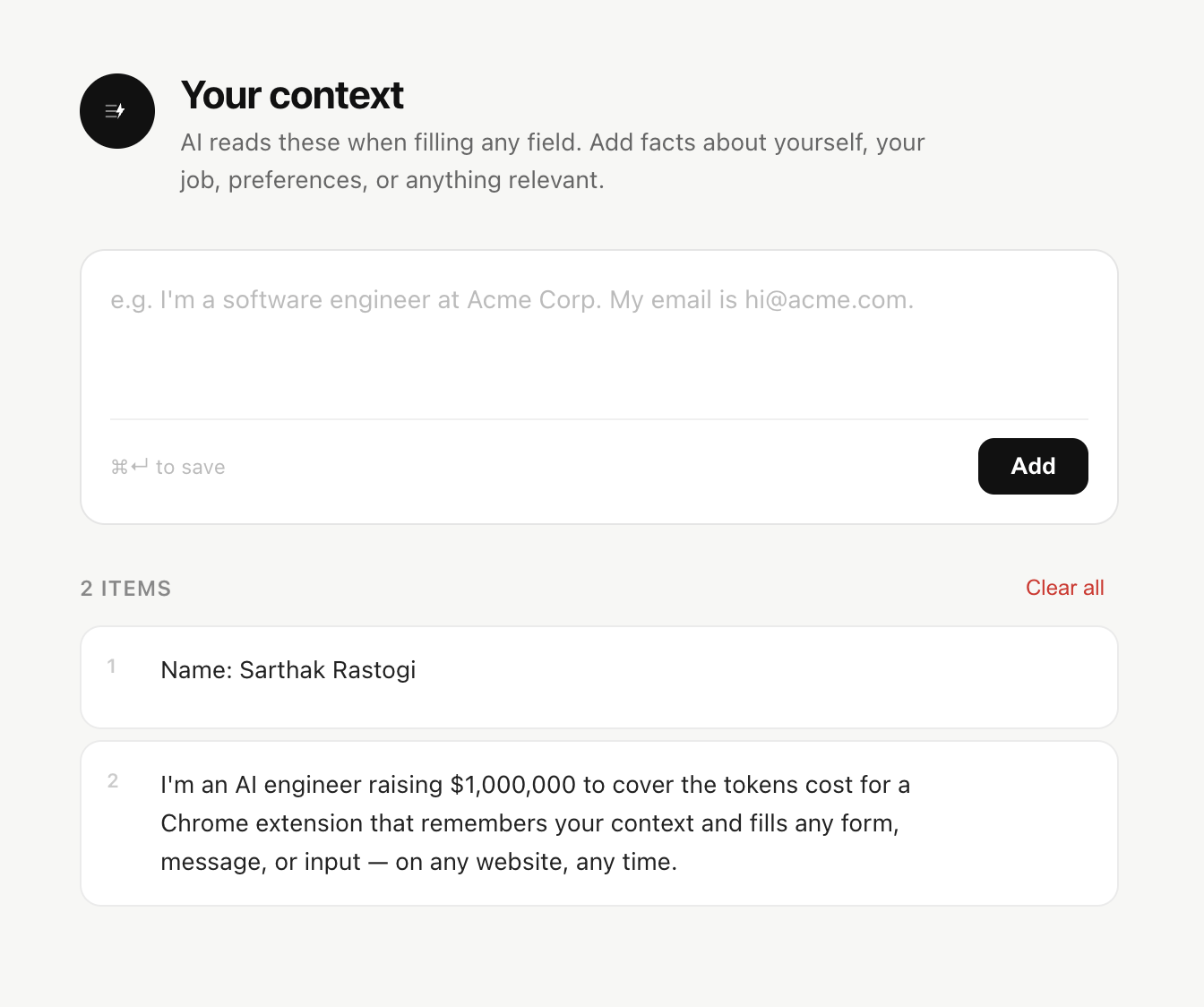 Add context page